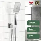WELS Hand Held Shower Head Set Handset Chrome Round 3-Mode Spray Bathroom