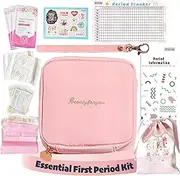 Essential Period Kit for Girls | 18 PC First Period kit for Girls 10-12 | Period Bags for Teen Girls for School | First Period Gift with Sanitary Pad Storage Bag, Pads, Wipes, Period Tracker and More