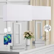 Nightstand Table Lamps for Bedrooms Set of 2 - Touch Bedside Lamp with USB C+A,