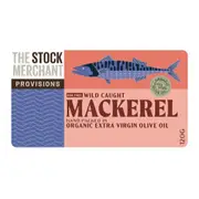 Organic Stock Merchant Mackerel in Organic Extra Virgin Olive Oil Bulk Buy 6 x 120g - Fresh, healthy organic delivery | Doorstep Organics