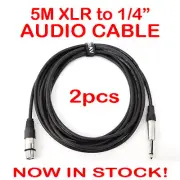 2x 5-Metre QUALITY XLR Female to Male 1/4" Microphone Link Cable Lead Cord PA 5M