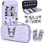 DLseego Little Evil Rabbit Switch Case Set Purple Carrying Case with 12 Slots Cute Silicone Protective Case Soft Cover with 4PCS Lovely Thumb Grips Caps and 1PCS Kawaii Sticker