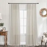 Extra Long Beige Linen Curtains 108 Inch Length for Living Room Sliding Glass Door Patio Large Tall Window Vertical 2 Panels Set Rod Pocket Light Tan Sheer Curtain for Bedroom High Ceiling Balcony