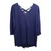 Chicos Cross back V Neck 3/4 Sleeve Starlite Navy Sweater Size LG