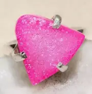 Natural Pink Druzy 925 Solid Sterling Silver Ring Sz 6.5 @B15-6