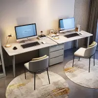 在飛比找樂天市場購物網優惠-電腦桌 ● 現代巖板雙人書桌書櫃 一體 組合 家用 臺式電腦