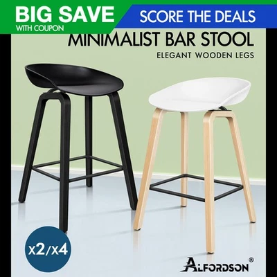 ALFORDSON Metal Bar Stools 67cm Kitchen Wooden Dinning Chairs Black White Windy