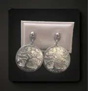 Hallmark 925 Sterling Silver 2.7g Tree Of Life Dangling Disc Earrings w/Pouch