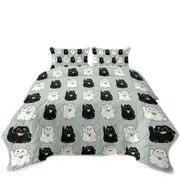 Black and White Lucky Cats Coverlet