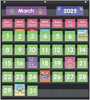 EAMAY Classroom Monthly Calendar Pocket Chart with 71 Cards for Kids Learning for Home,Homeschool Supplies and Classroom Must Haves!(Black)