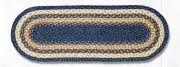 Braided Jute Oval Table Runner. Earth Rugs. BLUE, WHITE, MUSTARD, 13" X 36"