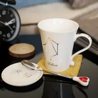 在飛比找ETMall東森購物網優惠-十二星座水杯創意陶瓷馬克杯簡約男女杯子家用情侶咖啡茶杯帶蓋勺