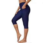 Charmleaks Swim Pants for Women High Waisted Swim Capris Swim Shorts Swimming Leggings blue L