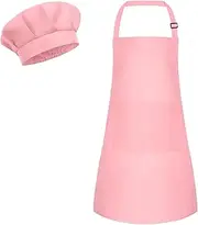 BFUZXY Children's Cooking Apron and Chef's Hat Set, Adjustable Children's Apron for Girls, Boys, Years, Perfect for Cooking, Baking and Painting, Craft Aprons with 2 Practical Pockets for Creative