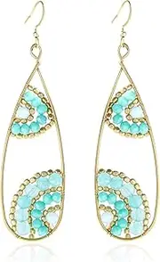 [Generic] Boho Beaded Teardrop Dangle Earrings for Women Dangling Earring Gold Wire Wrapped Crystal Earrings