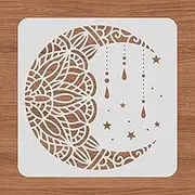 BENECREAT 12x12" Mandala Moon Plastic Stencils, Star Drawing Templates for Wood Wall Painting and Scrapbooking