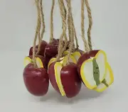 12 pcs Wood Red Apples Jute String Primitive Country Crafts Kitchen Decor VTG