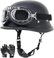 Vintage Style Open Motorbike Helmet Retro Half Helmet with Goggles, Men Women Chopper Pilot Moped Scooter Helmet for ECE Approved Half Helmet A,L=(59-60cm)