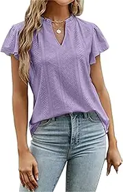 [Zylphorix] Women Jacquard V-Neck Stacked Sleeve T-Shirt Fold Cross Border Short Sleeve Top Solid Color Wrinkle Pullover Tee