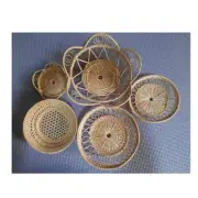 Rattan Tray Basket Dinner Place Snacks Woven Wicker Serving Thai Vintage Set5X