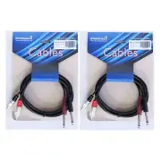 Pair 6ft 2-1/4in (6.3mm) Mono Male Cable to 2-RCA Male PA Audio Shielded Cables