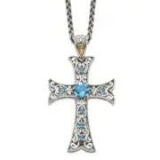 925 Sterling Silver Round Sky Blue Topaz Cross Chain Necklace