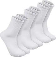 [Ptwola] 3 Pairs Women Cute Crew Socks Casual Athletic Gym Aesthetic Socks LightWeight Thin White Slouch Mid Tube Socks Neutral Soft Cotton Trouser Dress Calf Hosiery for Girls Workout Clothes, White