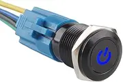 E Support 16mm 12V 3A Car Blue LED Light Power Metal Push Button Toggle Switch Socket Plug Latching Black Shell