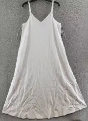 VINCE CAMUTO Midi Slip Dress Women's L Ultra White Sleeveless V-Neck Linen Blend