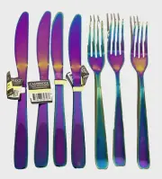 Cambridge Cranston Stainless 7 Pc Fork Knife Set Titanium Iridescent NEW