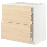 METOD / MAXIMERA base cab f hob/2 fronts/3 drawers, white/Askersund light ash effect, 80x60x80 cm
