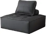 MIUZ 1pc Modular Sofa Lounge Chair Tofu Sofa Armless Seat PU Leather Couch Seat (Black)