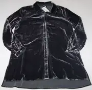 NWT Eileen Fisher GRAPHITE GRAY VELVET Button-Front HI-LOW Tunic Blouse XXS NICE