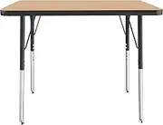 FDP Rectangle Activity School and Office Table (24 x 36 inch), Standard Legs with Swivel Glides, Adjustable Height 19-30 inches; Quick Ship Single Box - Maple Top and Black Edge