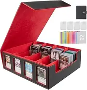 4-Row Card Storage Box for Trading Cards with 4 Card Supporters, 3200+ MTG Deck Box with Cards Dividers, Commander Display Window and Mini Card Binder