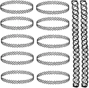 12 Pcs Tattoo Choker Necklace Set, CuiCanfla 90s Accessories Old School Jewelry Black Stretchy Collar, One Size for Women Teen Girl Party Accessories, Classic Chokers for Girls