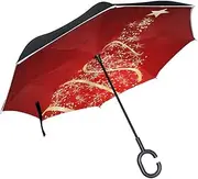 Double Layer Inverted Umbrella Cars Reverse Umbrella Shiny Christmas Tree Red Windproof UV Proof Travel Outdoor Umbrella