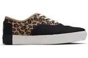 TOMS Womens Casual Canvas Shoes Sneakers Flats Low Cut - Black/Leopard