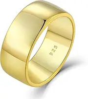 [starchenie] 18K Gold Plated Ring for Men Women Solid 925 Sterling Silver 2MM 3MM 4MM 5MM 7MM 8MM Wedding Band Comfort Fit High Polish