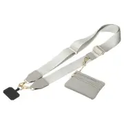 Phone Strap with Wallet and Patches for Travel Shopping, Gray