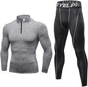 [Abigprofit] High Collar Winter Thermal Underwear Men Long Johns Shirt Leggings Warm Sport Compression Light Grey Set L