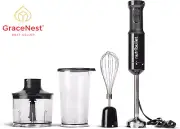 800W Immersion Blender Deluxe Set with Chopper Whisk & 900ml Cup - Dark Grey