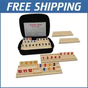 Strategic Family Rummy Cube Game: 6 Player Edition with Wooden Holders Included