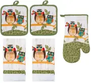 5pc Kitchen Set: 2 Jumbo Pot Holders, 1 Oven Mitt & 2 Towels, 2 OWLS, Premius