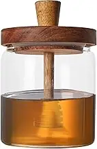 Honey Container with Dipper,Honey Container Dispenser with Wood Lid - 500mlGlass Pots Storage Honeypot for Bar Baking
