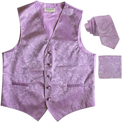 New Men's Formal Vest Tuxedo Waistcoat_necktie set paisley wedding Lavender