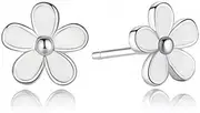 [Generic] Daisy Stud Earring White Enamel with Clear with Jewelry