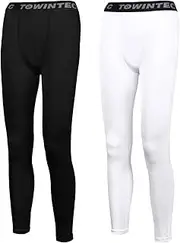 [Towintec] Boys Youth Compression Leggings Pants Kids Athletic Tights Quick Dry Sports Base Layer for Running Hockey Basketball