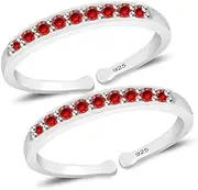 [Tongari] 925 Alluring Red CZ Toe Rings (Leg Finger Rings) in 92.5 Sterling Silver for Women, Sterling Silver , no gemstone