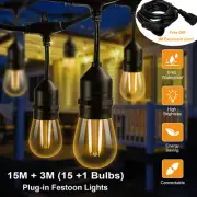 Birght 15M+3m Outdoor Led Vintage Patio Festoon String Light Set Wedding Garden